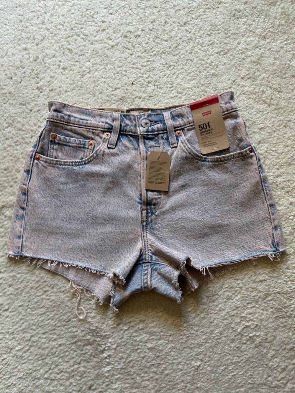 NWT Levi's 501 High Rise Acid Wash Cut Off Stretch Shorts Size 27